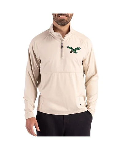 Cutter & Buck Men's Light Brown Philadelphia Eagles Adapt Eco Knit Hybrid Quarter-Zip Jacket