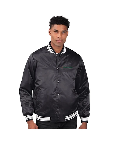 Starter Men's Black Miami Hurricanes Two-Hit Satin Varsity Full-Snap Jacket