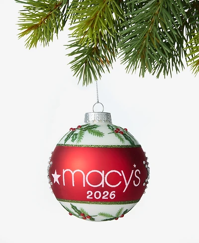 Holiday Lane Macy's 2025 Glass Holly Ball Ornament, Macy's Exclusive