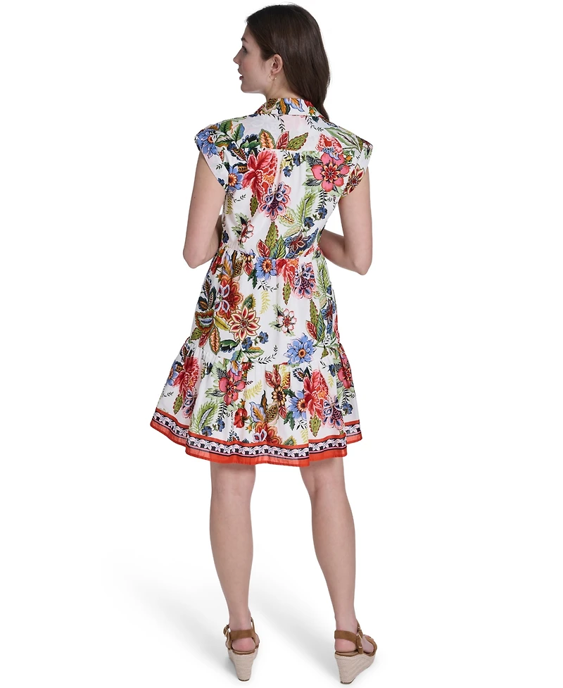 Eliza J Women's Printed Folded Cap-Sleeve Short Dress