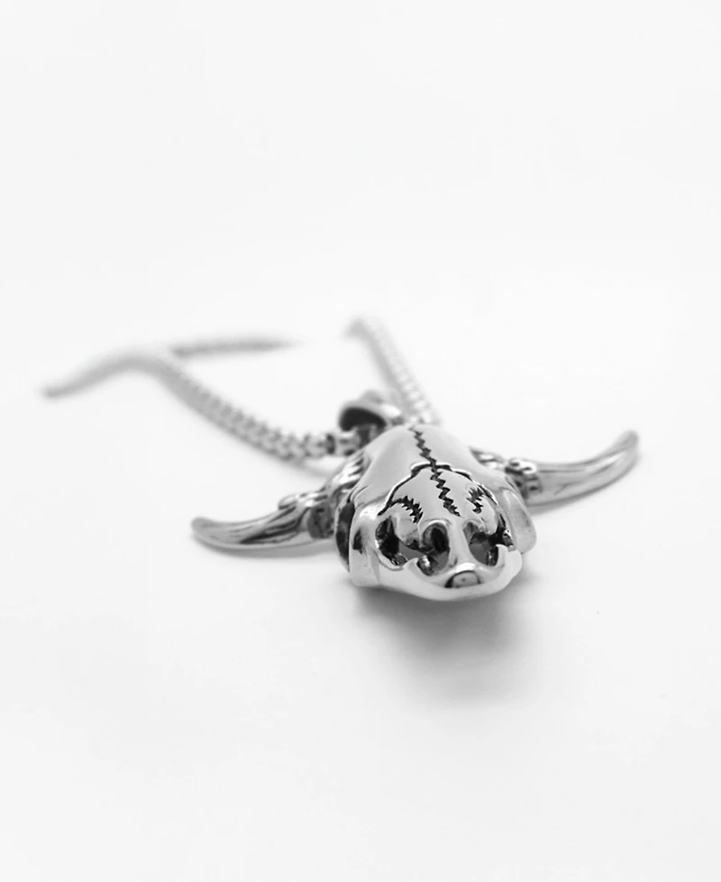 Rhona Sutton Men's Stainless Steel Bull Skull Pendant Necklace