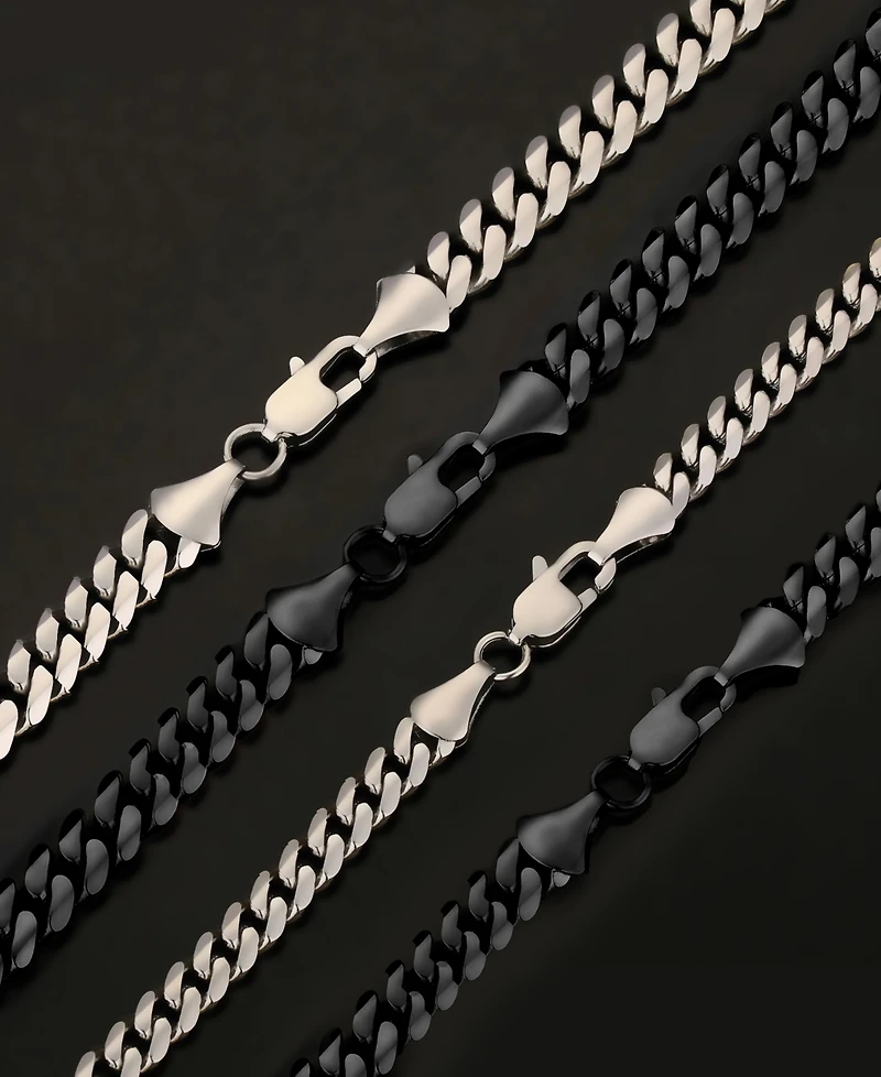 Rhona Sutton Men's Black Plated Stainless Steel Miami Cuban Chain Necklace