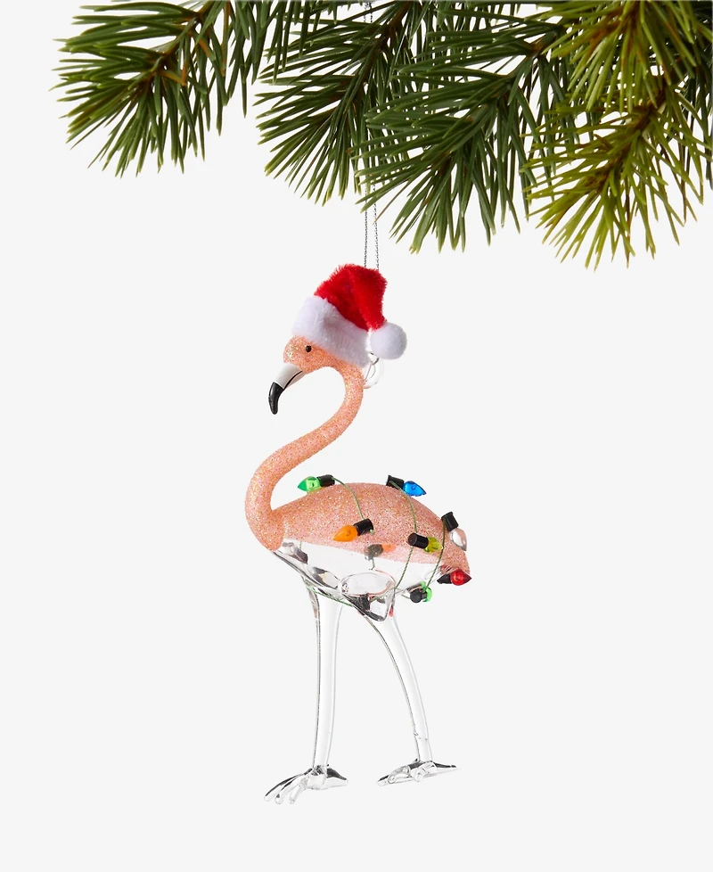 Holiday Lane Florida Santa Flamingo Glittered Ornament, Macy's Exclusive