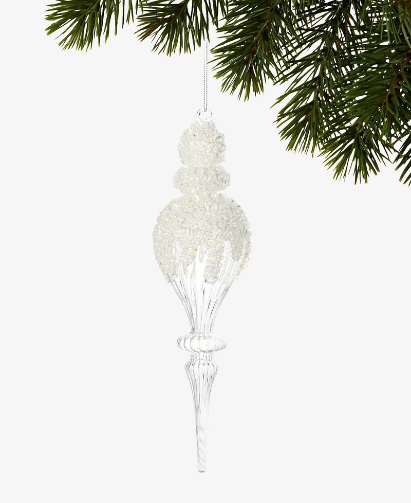Holiday Lane Iced Delight Glass Frosted Finial Ornament, Macy's Exclusive
