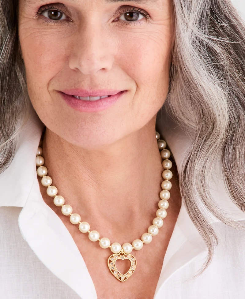 Charter Club Imitation Pearl Heart Pendant Necklace, Macy's Exclusive