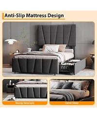 gaomon Bed Frame with Adjustable Headboard and 4 Storage Drawers, Soft Upholstered Platform Bed Frames with Wooden Slats Support