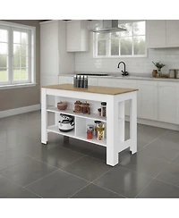 Fm Furniture Yoder Kitchen Island with Open Storage Shelves for Home Organization