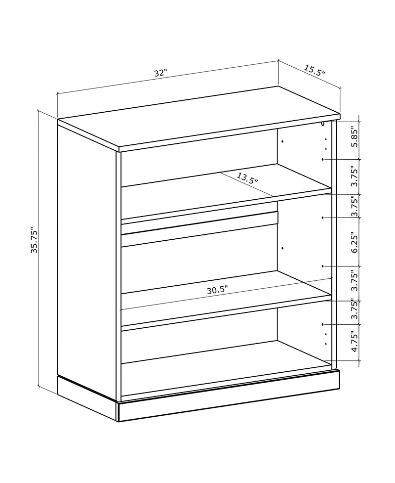 Palace Imports Premium 100% Solid European Oak Hardwood 3-Shelf Modular Bookcase – Wide, Tall