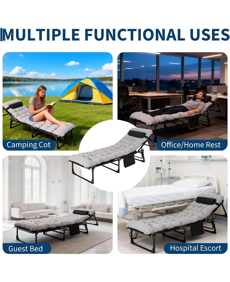 gaomon TrailBlaze Heavy-Duty Folding Camping Cot Bed for Adults – Removable Thick Mattress, Pillow & Side Pocket, Portable Oxford, 400lbs Capac