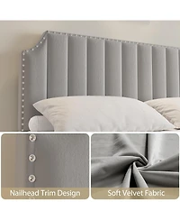 gaomon Queen Platform Bed Upholstered Headboard Footboard Strong Wooden Slats No Box Spring Required Light