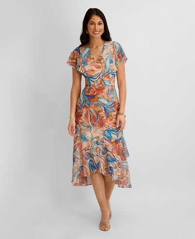 kensie Women's Printed Burnout Chiffon A-Line Dress