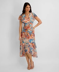 kensie Women's Printed Burnout Chiffon A-Line Dress