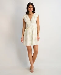 kensie Women's Eyelet V-Neck Short Dress
