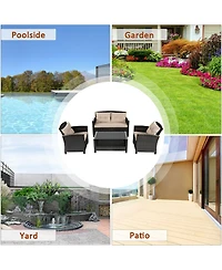 Costway 4PCS Outdoor Rattan Furniture Set Cushioned Sofa Armrest Chair Lower Shelf