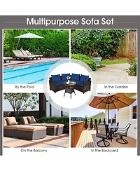 Costway 4pieces Outdoor Patio Rattan Furniture Set Cushioned Sofa Table