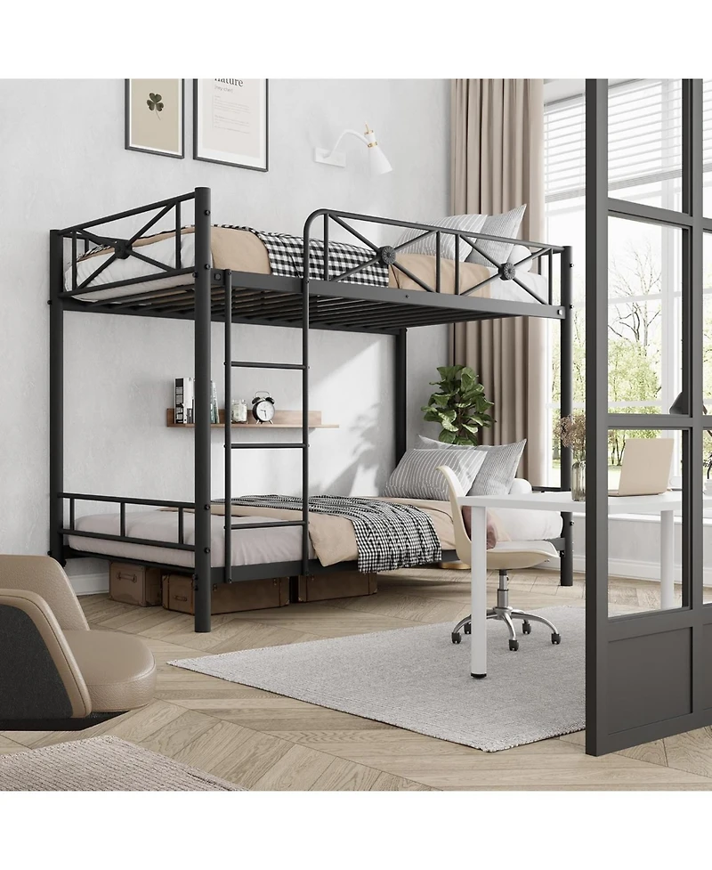 gaomon Metal Bunk Bed Twin Over Twin Heavy Duty Safety Guard Rails Space-Saving Steel Bed Frame