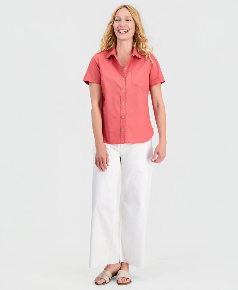 Nautica Women's Cotton Solid Short-Sleeve Camp Shirt