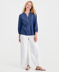 Nautica Women's Chambray Pintuck Popover Blouse