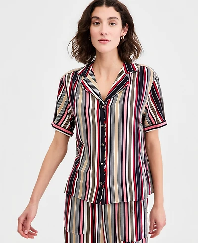 Nautica Women's Striped Puff-Sleeve Camp Shirt