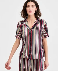 Nautica Women's Striped Puff-Sleeve Camp Shirt