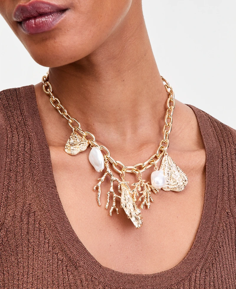 I.n.c. International Concepts Pave & Imitation Pearl Sealife Charm Statement Necklace, 16" + 3" extender, Macy's Exclusive