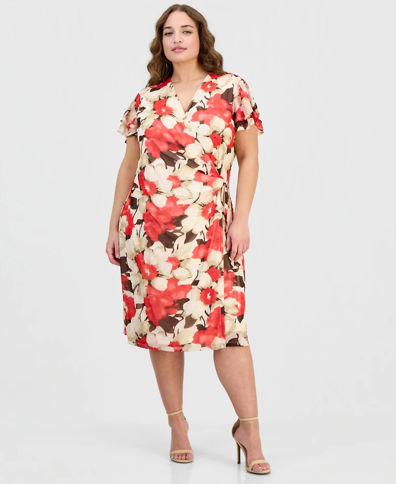 Anne Klein Plus Flutter-Sleeve Wrap Dress