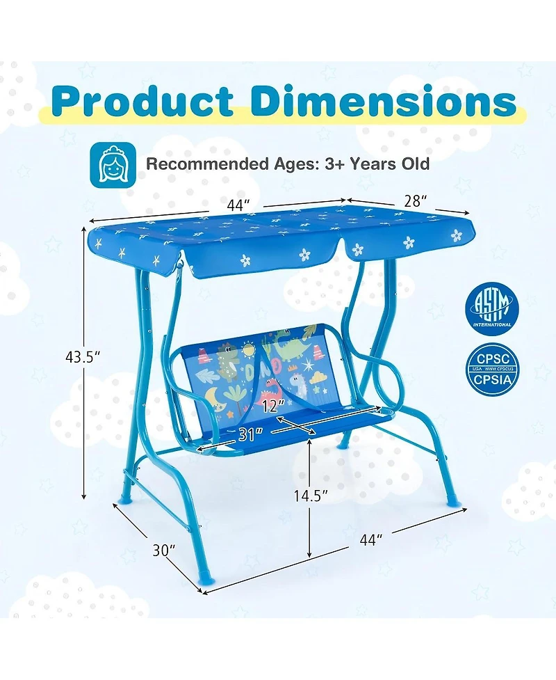 Hongge 2 Seaters Kids Patio Swing with Metal Stand and Adjustable Canopy