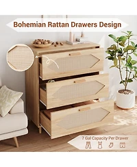 gaomon 3-Drawer Rattan Dresser, Modern Oak Storage Chest for Bedroom, Living Room & Hallway