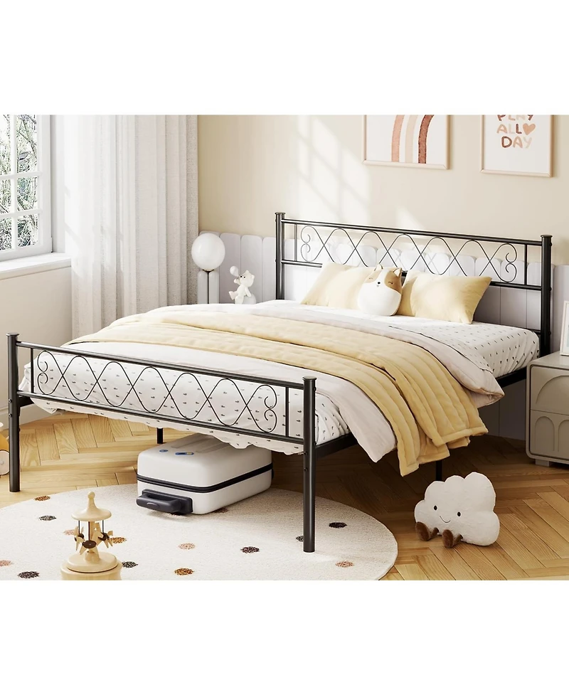 gaomon Metal Bed Frame - Headboard and Footboard with Iron Heart Design, Platform Bed for Boys and Girls