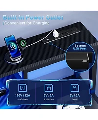 Homlux 61" Modern Computer Lap Desk Table w/Storage Drawer, Monitor Stand, Charging Station, Side Pocket