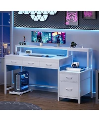 Homlux 61" Modern Computer Lap Desk Table w/Storage Drawer, Monitor Stand, Charging Station, Side Pocket