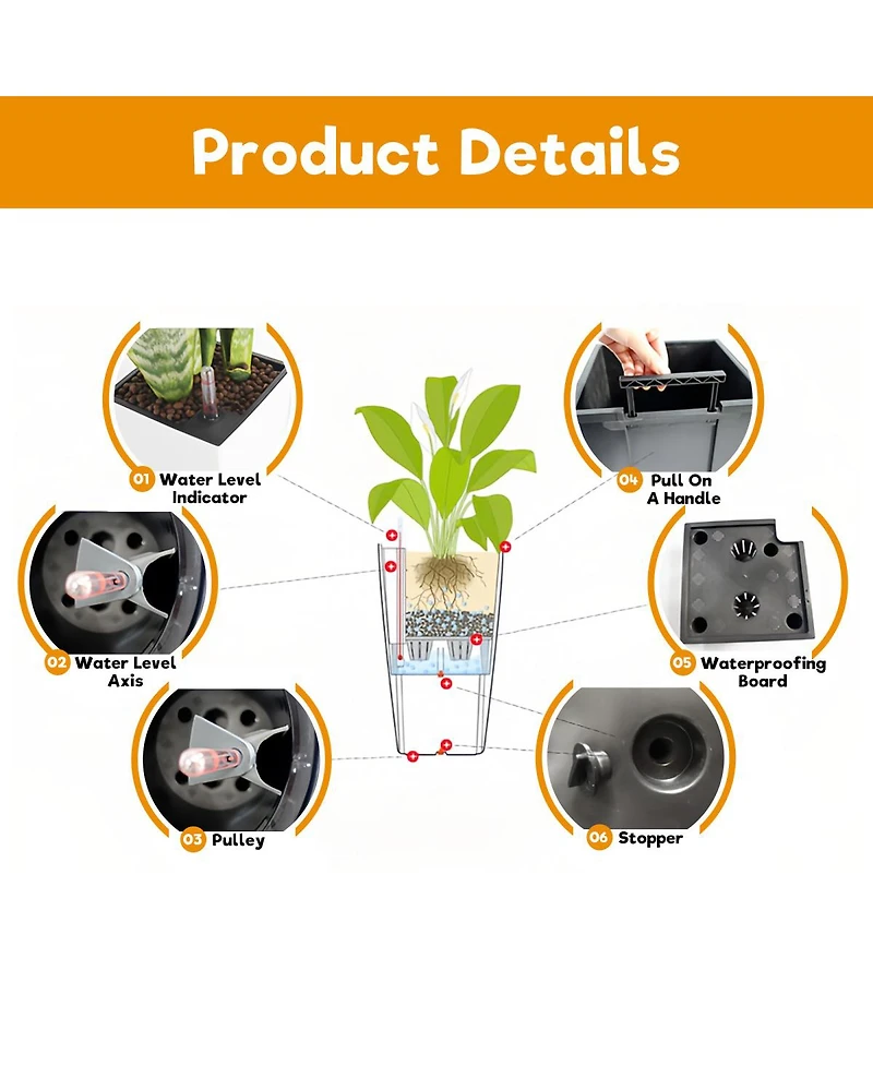 Streamdale Furniture Set of 2 Faux Rattan Tall Planters with Water Level Monitor