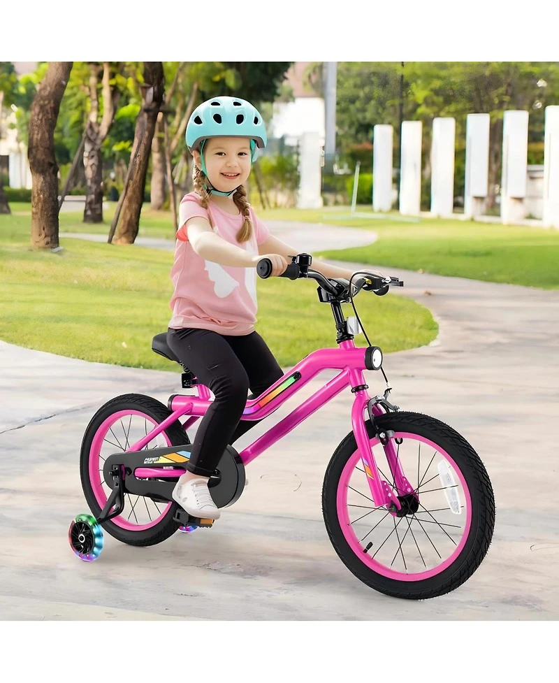 Hongge 16 Inch Led Lighted Kids Bike with Training Wheels and Headlight for Ages 4-7 Years