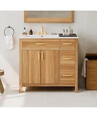 Sillysis 36 Inch Wood Bathroom Vanity with Ceramic Sink, Solid Wood Frame, Soft Close Storage Drawers for Small Bathrooms