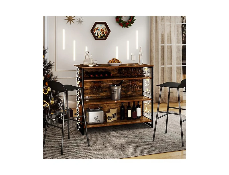 Slickblue 4-Tier Mini Bar Kitchen Island with Wine Rack and Footrest