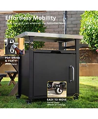 Rainsken Outdoor Grill Cart with Wheels, Spice, Paper Rack, Storage Cabinet and Stainless Steel Top for Bbq, Waterproof Cover Included