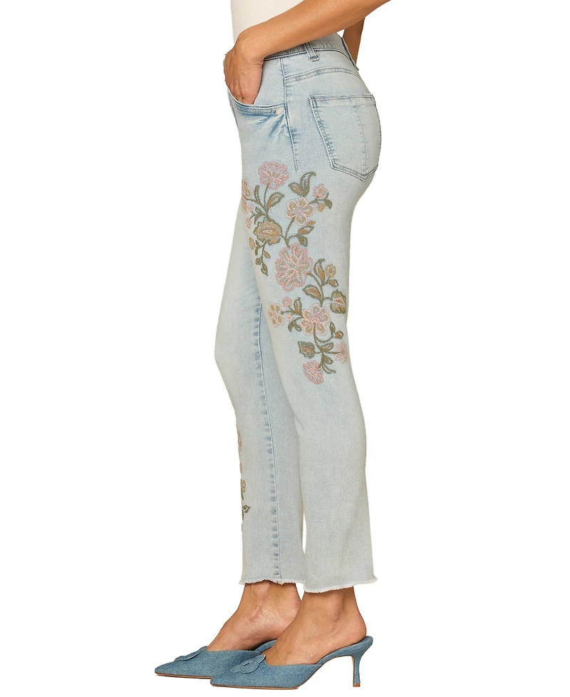 Democracy Petite Floral Embroidered Skimmer Jeans