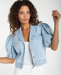 Liverpool Los Angeles Petite Puff-Sleeve Cropped Trucker Jacket