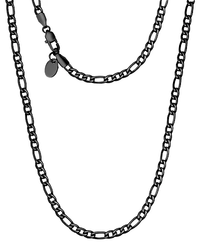 Rhona Sutton Men's Black Plated Stainless Steel Figaro Chain Necklace