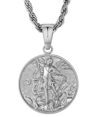 Rhona Sutton Men's Stainless Steel St. Michael Pendant Necklace