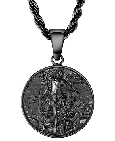 Rhona Sutton Men's Black Plated Stainless Steel St. Michael Pendant Necklace