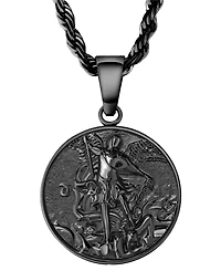 Rhona Sutton Men's Black Plated Stainless Steel St. Michael Pendant Necklace