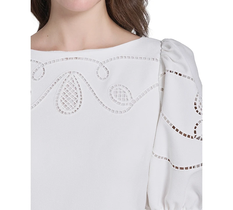 Vince Camuto Petite Embroidered Bodice Puff-Sleeve Shift Dress