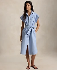 Polo Ralph Lauren Women's Point Collar Cap-Sleeve Belted Shirt Dress