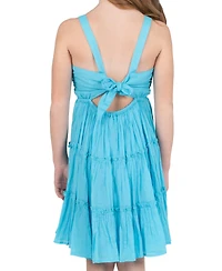 Rare Editions Girls' 7–16 Crochet Lace Sweetheart Tie-Back Bodice Gauze Dress