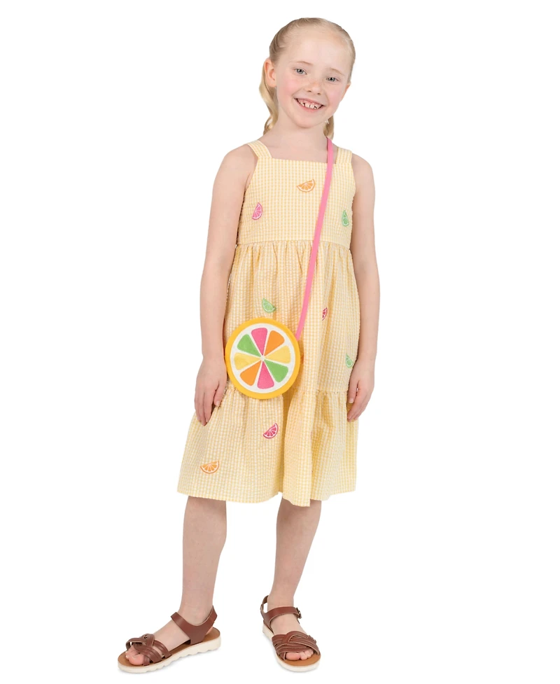 Rare Editions Girls' 2T-6X Embroidered Dress and Lemon Slice Purse