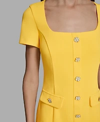 Karl Lagerfeld Paris Women's Flower Button Sheath Dress