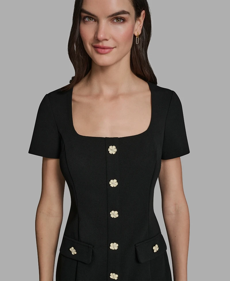 Karl Lagerfeld Paris Women's Flower Button Sheath Dress