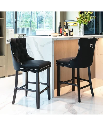 Set of 2 Velvet Counter Height Stools, 26.3" Button Tufted Upholstered Kitchen Island Chairs with Back -The Pop Home