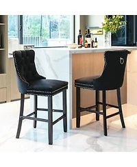 Set of 2 Velvet Counter Height Stools, 26.3" Button Tufted Upholstered Kitchen Island Chairs with Back -The Pop Home